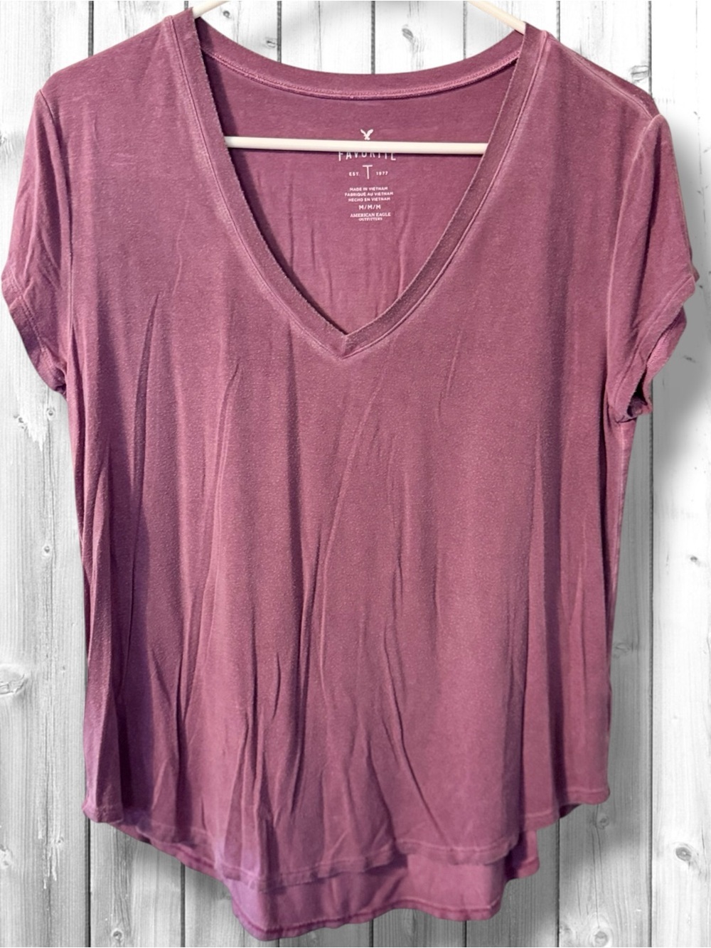 🌼American Eagle Outfitters Women's V-Neck Short Sleeve Tee - Mauve